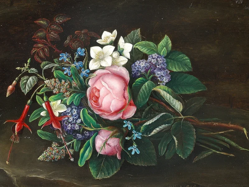 1838-Emma Mulvad - Roser, Kristi Blodsdråbe e altri fiori sbocciati su un karma - 1860